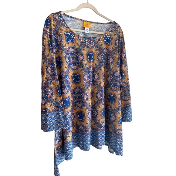 NWT Ruby Rd Women's 4X Sequin Neckline Sublimation Print Top Blouse 26.5"x28.5" - Picture 3 of 9